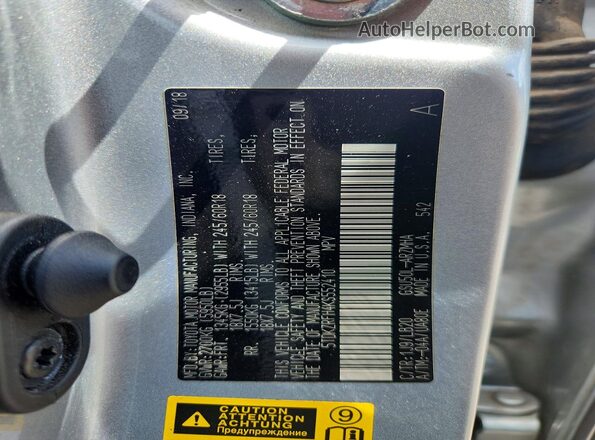 5TDKZRFH4KS552410 2019 TOYOTA HIGHLANDER Silver VIN կոդի պիտակի տեսք