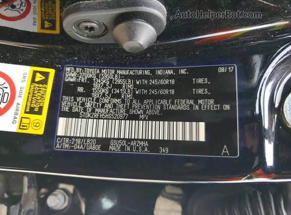 5TDKZRFH5HS520977 2017 TOYOTA HIGHLANDER Black VIN sticker view