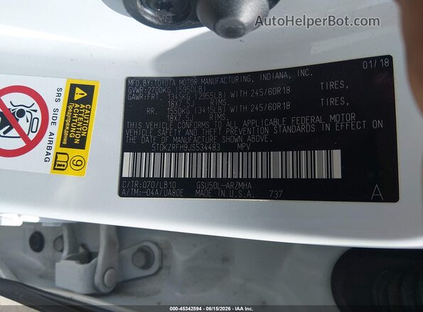 5TDKZRFH9JS534483 2018 TOYOTA HIGHLANDER White Engine compartment view
