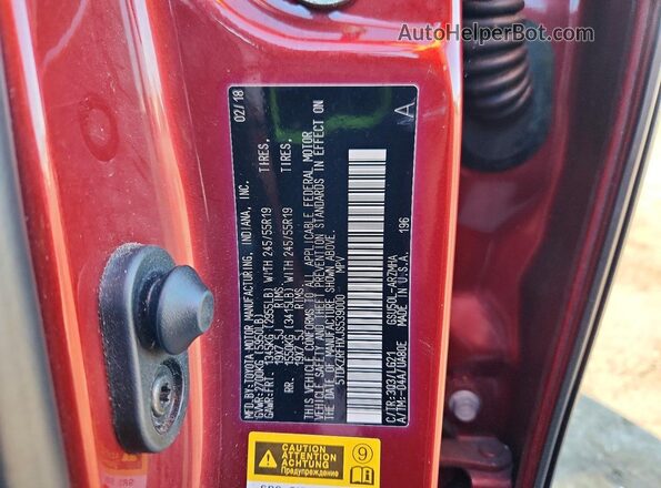 5TDKZRFHXJS539000 2018 TOYOTA HIGHLANDER Red Вид наклейки з VIN-кодом