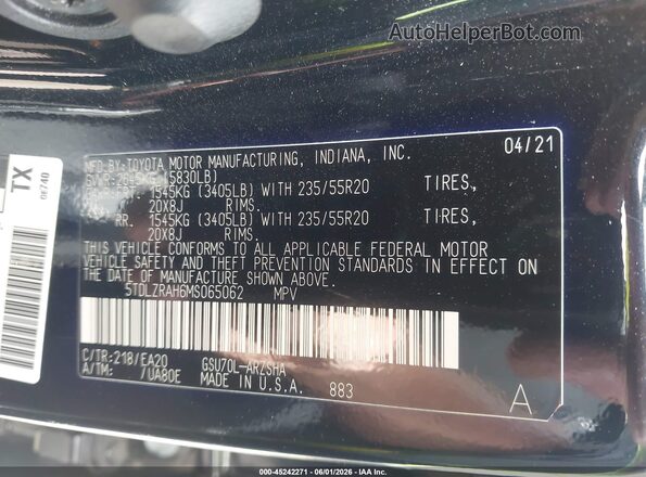 5TDLZRAH6MS065062 2021 TOYOTA HIGHLANDER Black ძრავის განყოფილების ხედი
