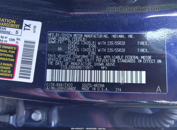5TDLZRBH6MS119877 2021 TOYOTA HIGHLANDER Dark Blue ძრავის განყოფილების ხედი