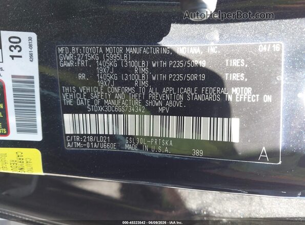 5TDXK3DC6GS734342 2016 TOYOTA SIENNA Black 