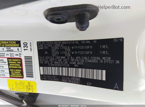 5TDXK3DC8GS745536 2016 TOYOTA SIENNA White Engine compartment view