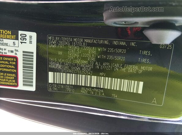 5TDXRKEC7SS252542 2025 TOYOTA SIENNA Black Widok komory silnika