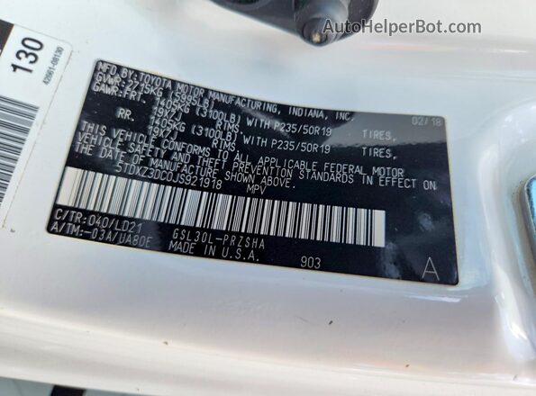 5TDXZ3DC0JS921918 2018 TOYOTA SIENNA White 360 interior view