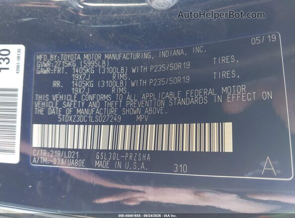 5TDXZ3DC1LS027249 2020 TOYOTA SIENNA Black ძრავის განყოფილების ხედი