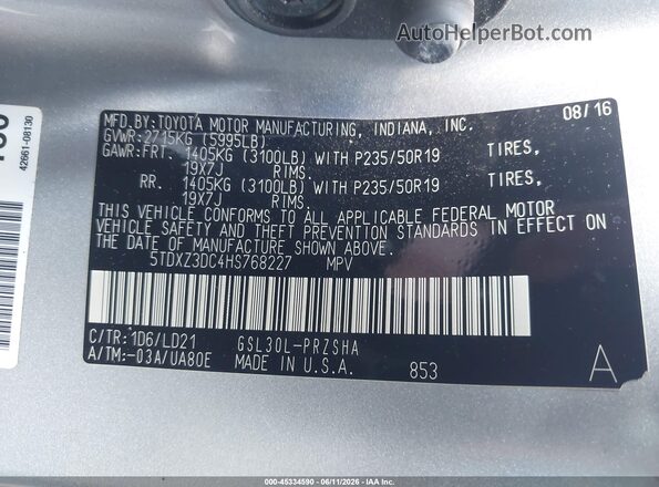 5TDXZ3DC4HS768227 2017 TOYOTA SIENNA Silver Engine compartment view