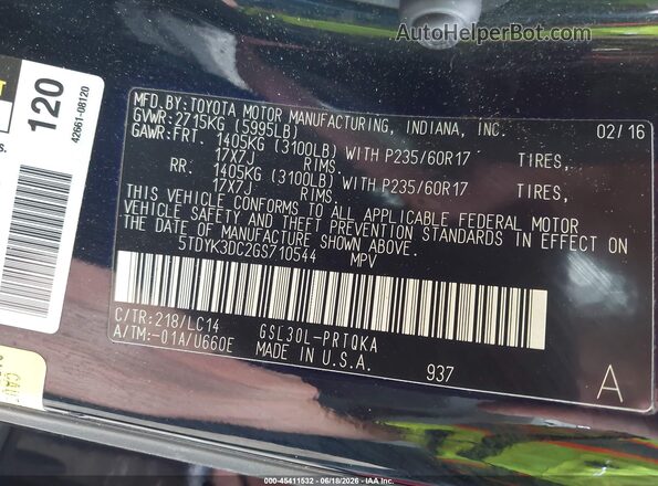 5TDYK3DC2GS710544 2016 TOYOTA SIENNA Black Engine compartment view