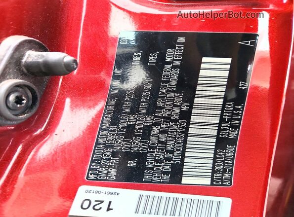 5TDYK3DC4GS717530 2016 TOYOTA SIENNA Red VIN sticker view