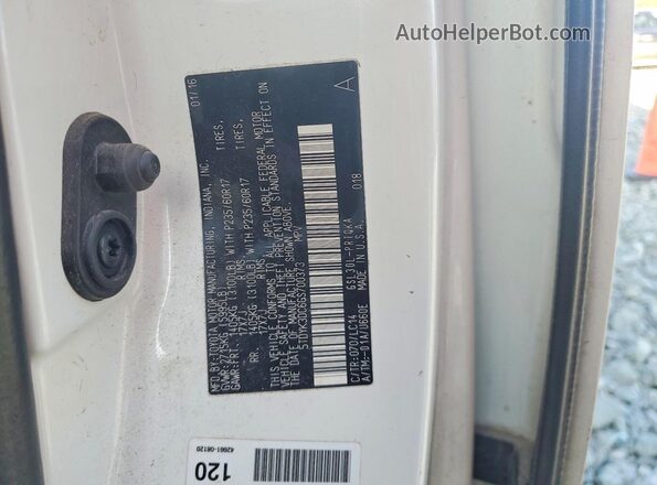 5TDYK3DC6GS700373 2016 TOYOTA SIENNA White Вид наклейки з VIN-кодом