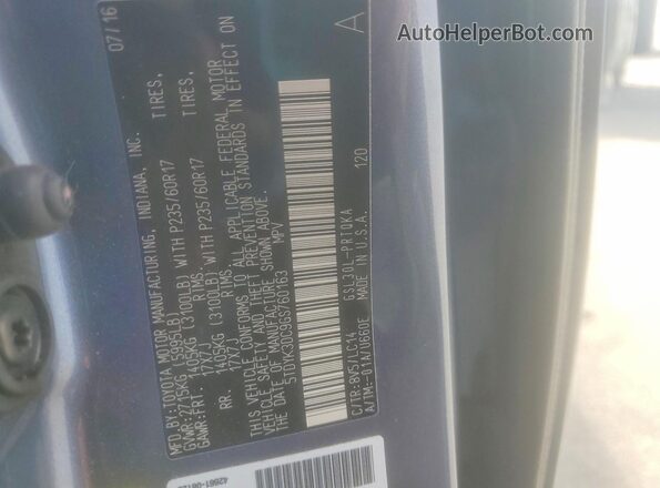5TDYK3DC9GS760163 2016 TOYOTA SIENNA Blue სალონის 360-გრადუსიანი ხედი