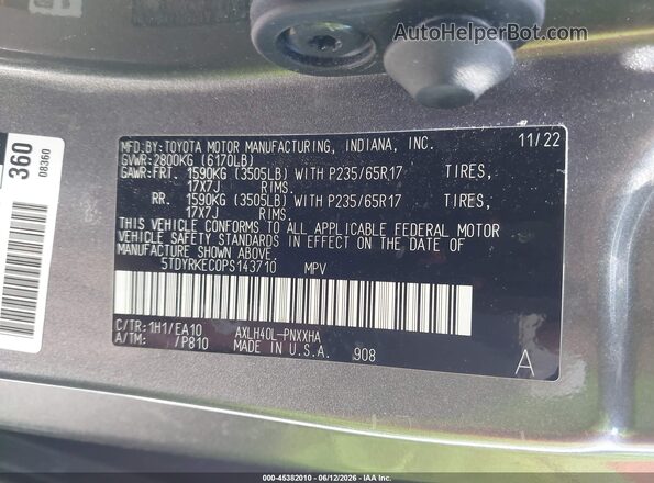 5TDYRKEC0PS143710 2023 TOYOTA SIENNA Серый 