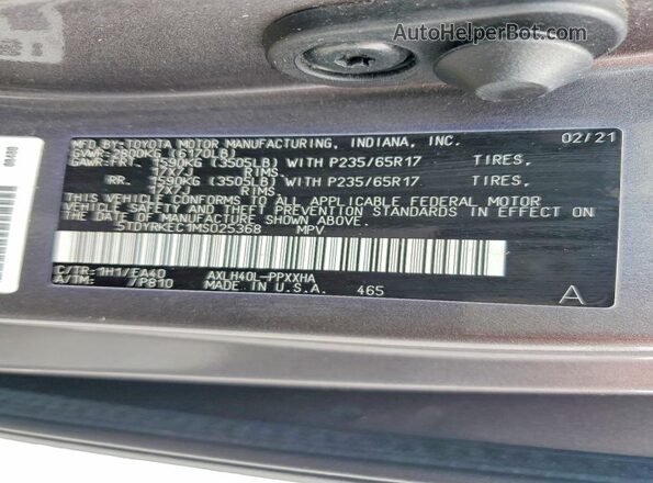 5TDYRKEC1MS025368 2021 TOYOTA SIENNA Gray 