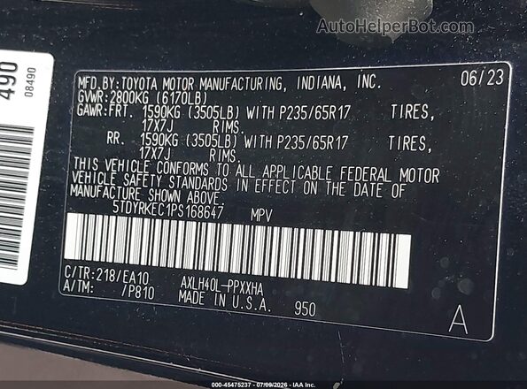 5TDYRKEC1PS168647 2023 TOYOTA SIENNA Black Engine compartment view