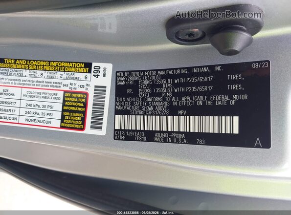 5TDYRKEC3PS176278 2023 TOYOTA SIENNA Gray Հետևի աջ