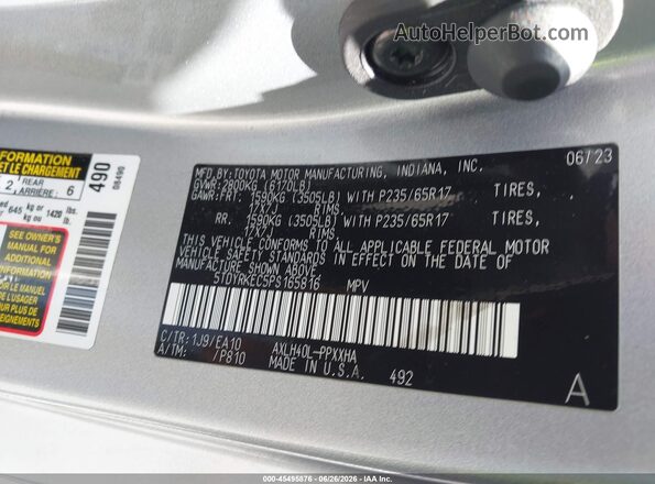 5TDYRKEC5PS165816 2023 TOYOTA SIENNA Silver Շարժիչի բաժամունքի տեսք