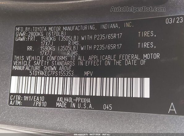 5TDYRKEC7PS155353 2023 TOYOTA SIENNA Brown Vista del compartimento del motor