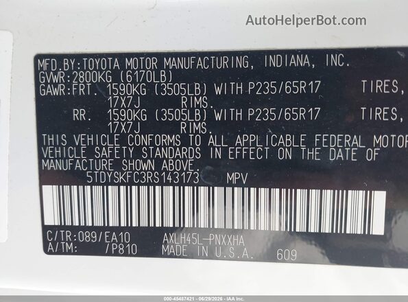5TDYSKFC3RS143173 2024 TOYOTA SIENNA White Vista del compartimento del motor