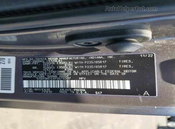 5TDYSKFC4PS079397 2023 TOYOTA SIENNA Gray Widok wnętrza 360 stopni