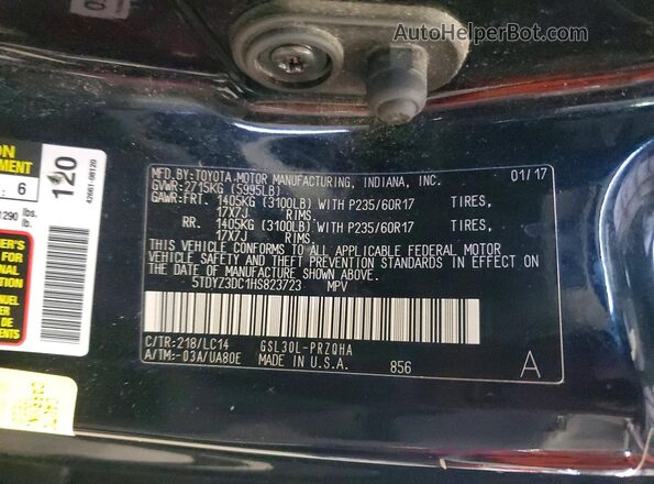 5TDYZ3DC1HS823723 2017 TOYOTA SIENNA Black Widok naklejki z numerem VIN