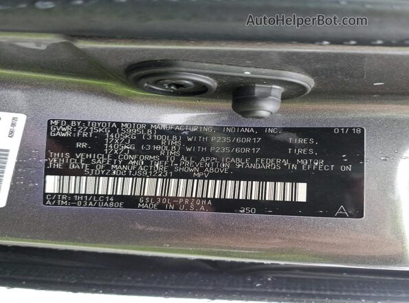 5TDYZ3DC1JS912231 2018 TOYOTA SIENNA Gray 