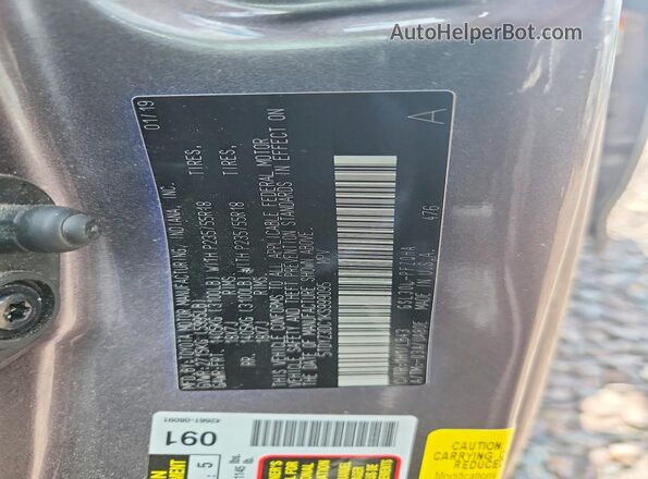 5TDYZ3DC1KS999095 2019 TOYOTA SIENNA Gray Вид наклейки з VIN-кодом