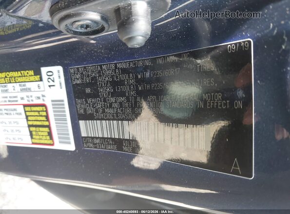 5TDYZ3DC1LS045304 2020 TOYOTA SIENNA Blue Շարժիչի բաժամունքի տեսք
