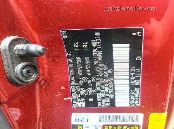 5TDYZ3DC2HS794720 2017 TOYOTA SIENNA Red Vista de la etiqueta del VIN