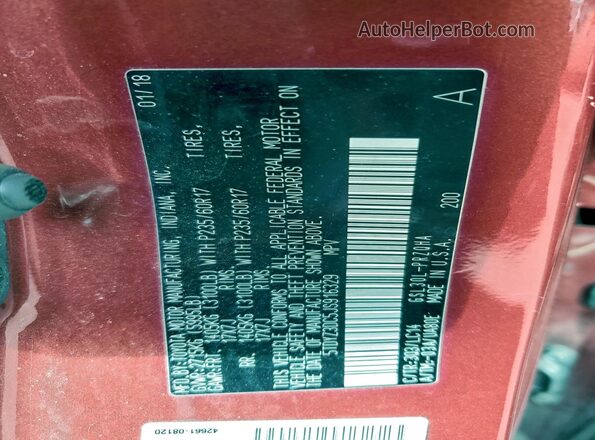 5TDYZ3DC5JS916329 2018 TOYOTA SIENNA Red VIN კოდის სტიკერის ხედი