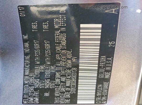5TDYZ3DC8HS820138 2017 TOYOTA SIENNA Gray VIN sticker view