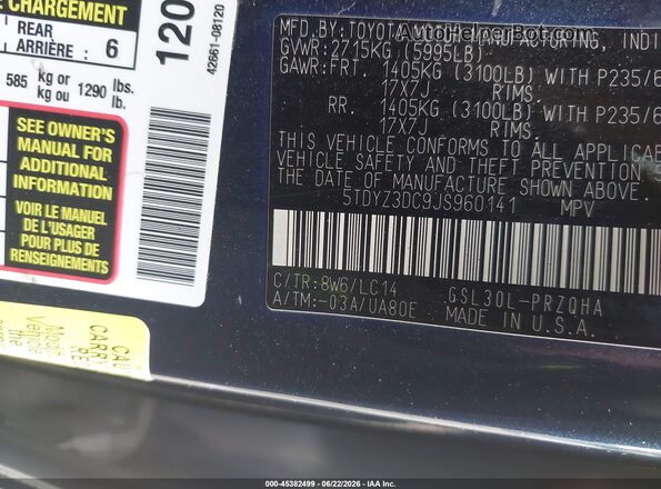 5TDYZ3DC9JS960141 2018 TOYOTA SIENNA Blue Engine compartment view