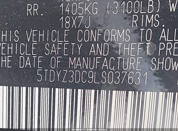 5TDYZ3DC9LS037631 2020 TOYOTA SIENNA White Вид підкапотного простору