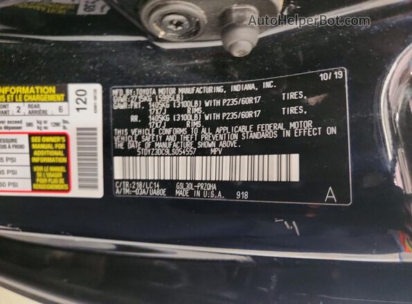5TDYZ3DC9LS054557 2020 TOYOTA SIENNA Черный Вид наклейки с VIN-кодом