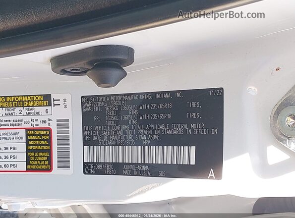 5TDZARAH1PS518705 2023 TOYOTA HIGHLANDER White Вид підкапотного простору