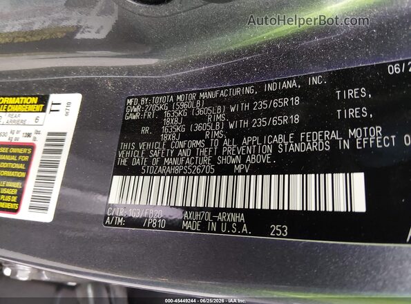 5TDZARAH8PS526705 2023 TOYOTA HIGHLANDER Gray Вид підкапотного простору