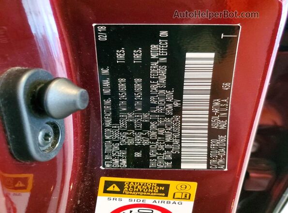 5TDZARFH0JS035349 2018 TOYOTA HIGHLANDER Burgundy Вид наклейки з VIN-кодом