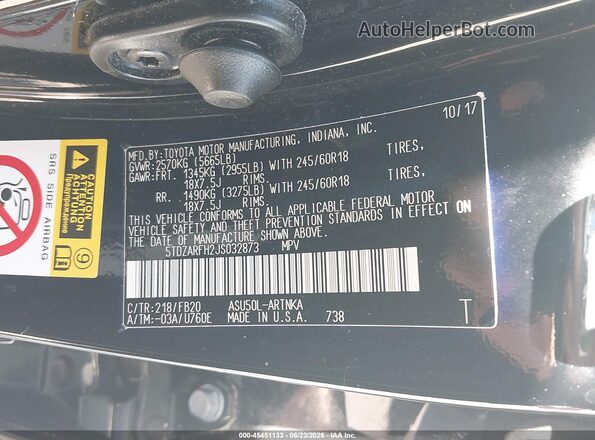 5TDZARFH2JS032873 2018 TOYOTA HIGHLANDER Black Вид підкапотного простору