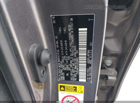 5TDZARFH3JS038892 2018 TOYOTA HIGHLANDER Серый Вид подкапотного пространства