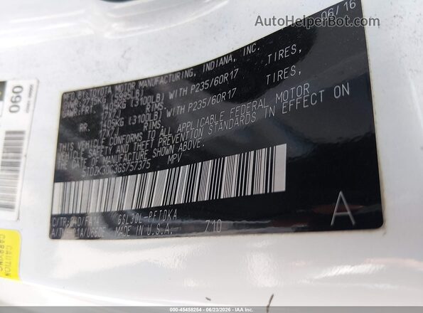 5TDZK3DC3GS757375 2016 TOYOTA SIENNA White Вид підкапотного простору