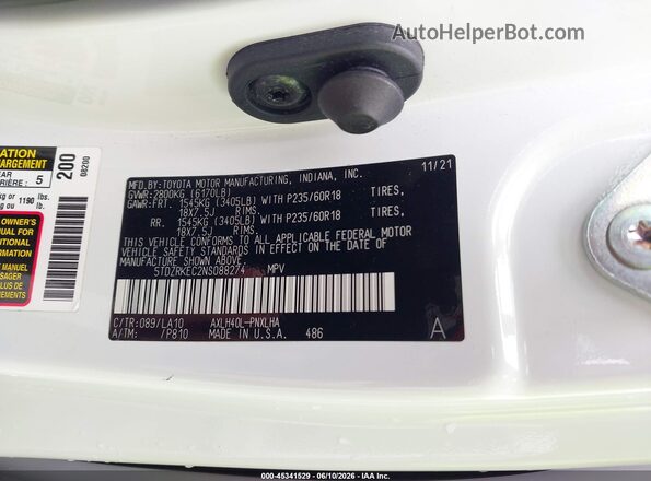 5TDZRKEC2NS088274 2022 TOYOTA SIENNA Белый Вид подкапотного пространства