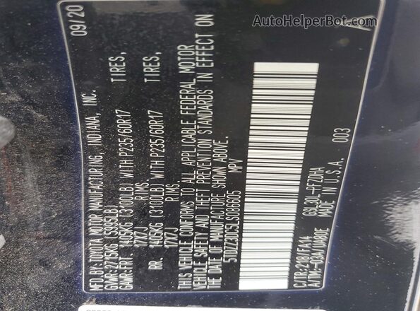 5TDZZ3DC5LS086605 2020 TOYOTA SIENNA Black Widok naklejki z numerem VIN
