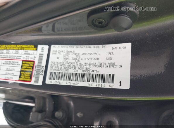 5TFAX5GNXMX192037 2021 TOYOTA TACOMA Gray Շարժիչի բաժամունքի տեսք