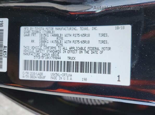 5TFBY5F10KX799044 2019 TOYOTA TUNDRA Black Vista del compartimento del motor