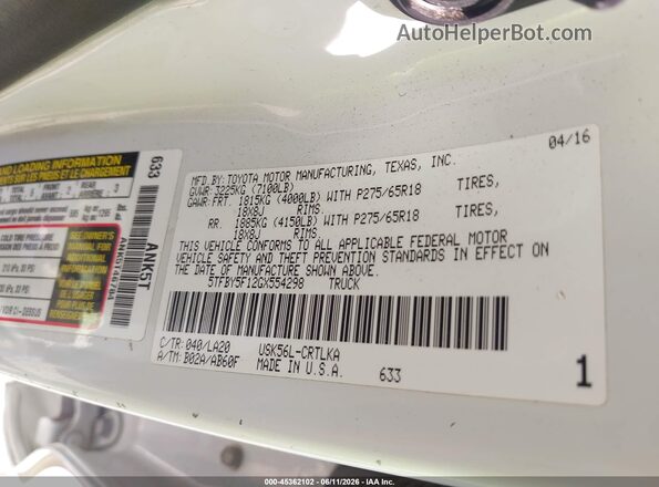 5TFBY5F12GX554298 2016 TOYOTA TUNDRA White ძრავის განყოფილების ხედი