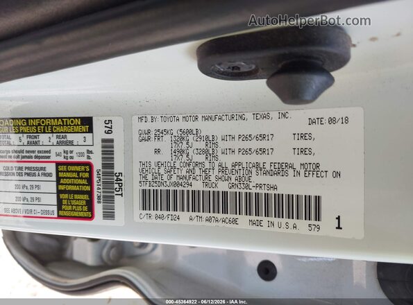 5TFBZ5DN3JX004294 2018 TOYOTA TACOMA White Engine compartment view
