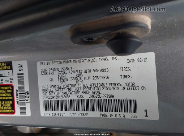 5TFCZ5AN3MX262652 2021 TOYOTA TACOMA Silver Вид підкапотного простору