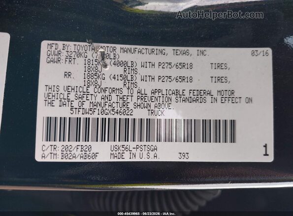 5TFDW5F10GX546022 2016 TOYOTA TUNDRA Black ძრავის განყოფილების ხედი
