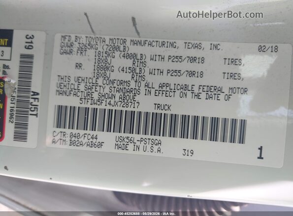 5TFDW5F14JX728717 2018 TOYOTA TUNDRA White 