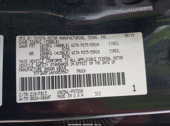 5TFDW5F16KX859567 2019 TOYOTA TUNDRA Black Вид підкапотного простору